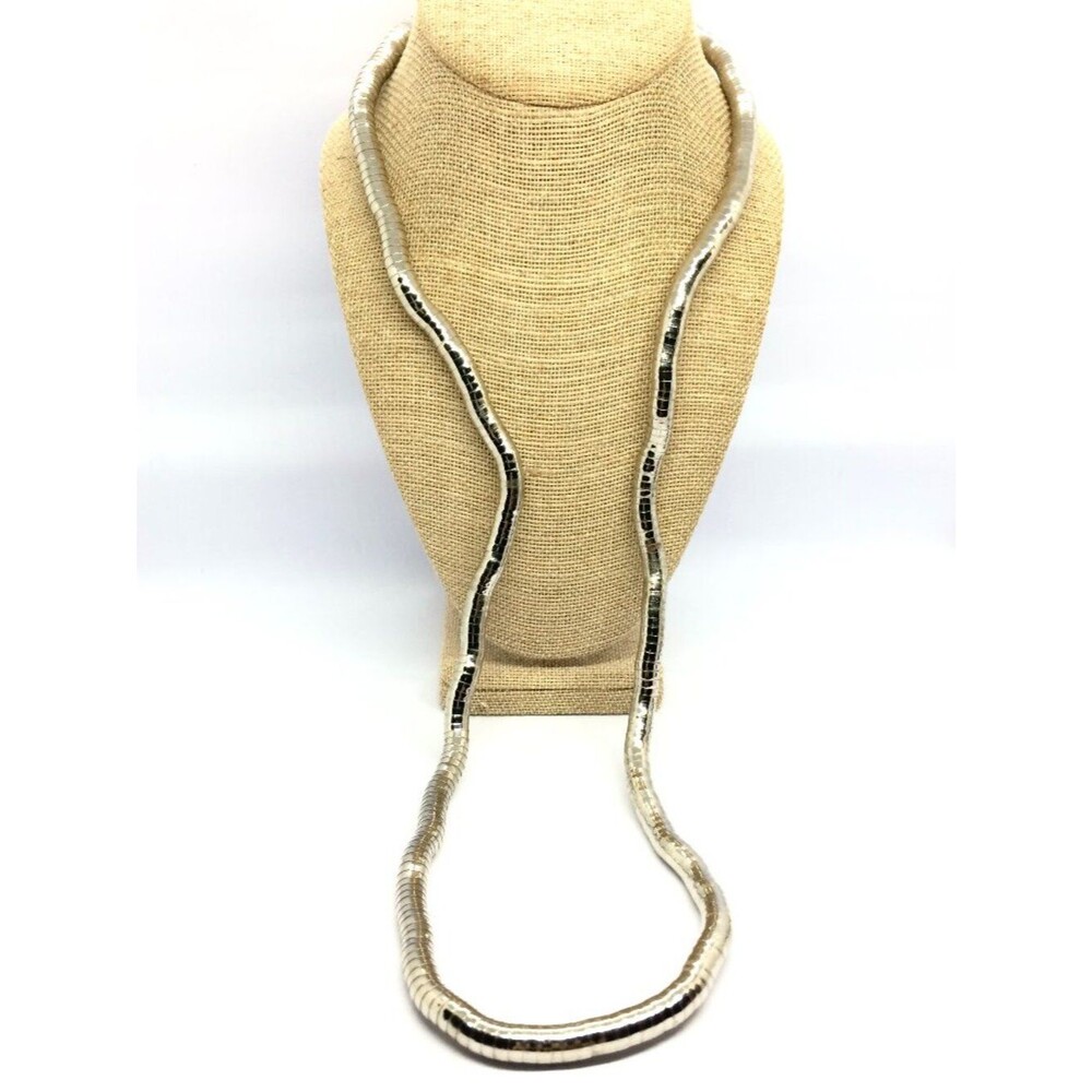 VINTAGE SNAKE NECKLACE Silver Tone Bendable Coil Wrap Modernist 34"